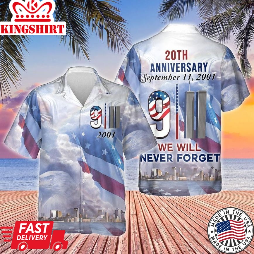 Patriot Day Trendy Hawaiian Shirt September 11Th 20 Years Anniversary Blue Sky Hawaii Aloha Shirt September 11Th Hawaii Shirt Patriot Day Apparel