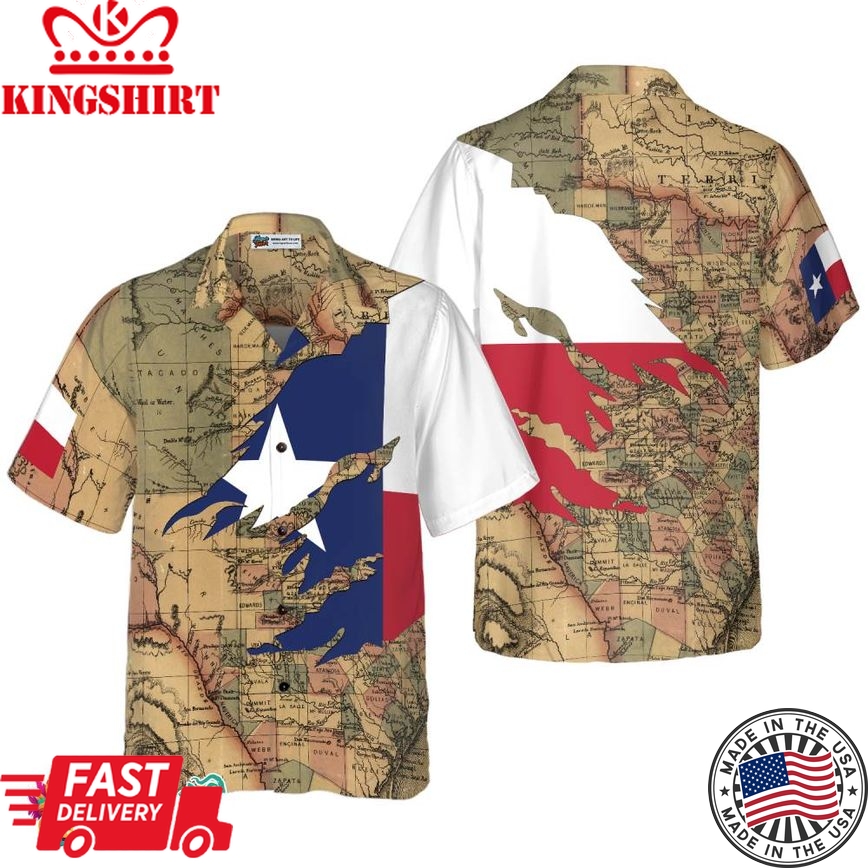 Patriotic Texas Hawaiian Shirt For Men, Texas Flag Shirt, Proud Texas Map Pattern Shirt For Men