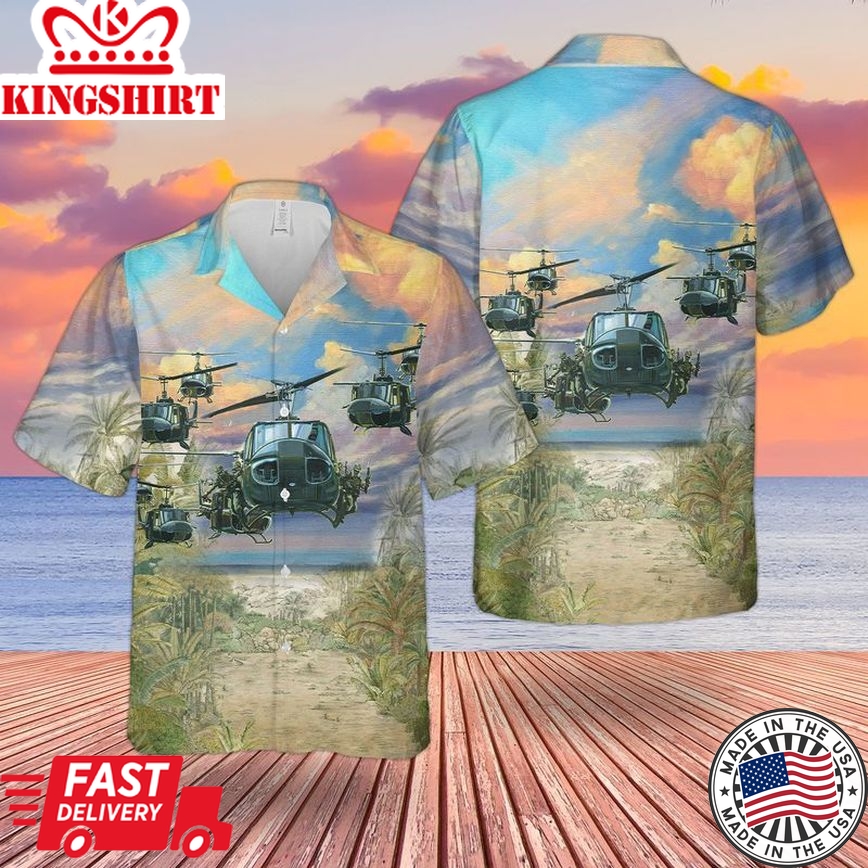 Patriotic Trendy Hawaiian Shirt for Men and Women: US Army Bell UH-1 Huey Independence Day Clothing