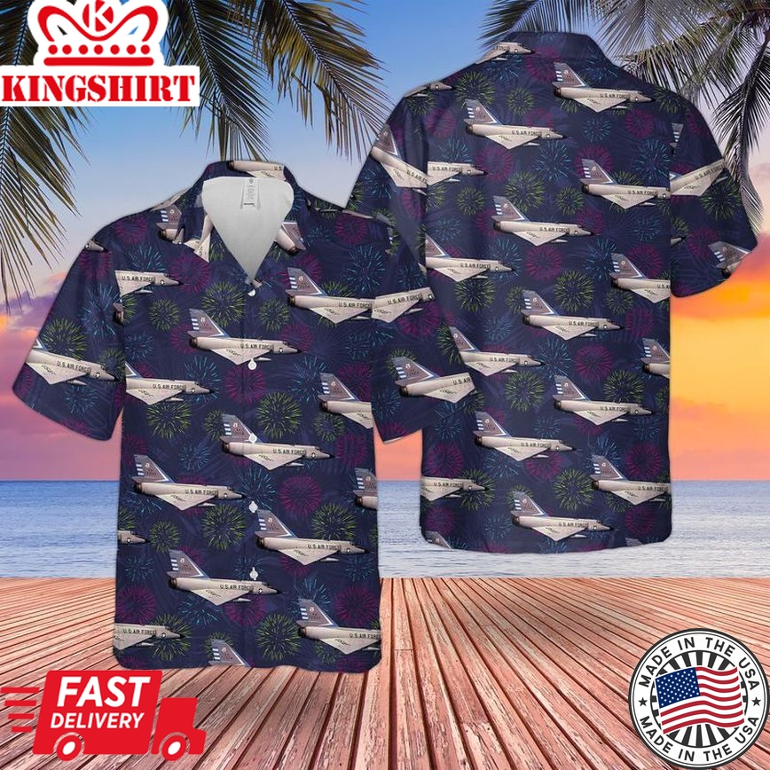 Patriotic Trendy Hawaiian Shirt for Men: US Air Force Convair F-106 Delta Dart 4th of July Apparel