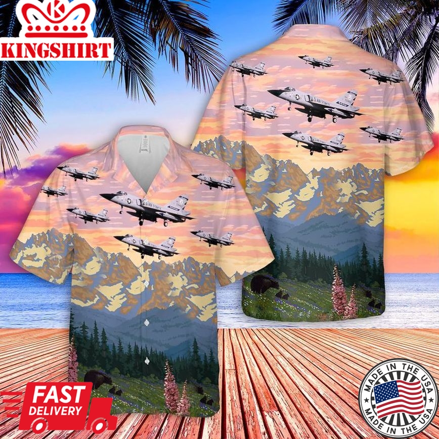 Patriotic Trendy Hawaiian Shirt for Men: US Air Force Convair F-106A Delta Dart Montana Apparel