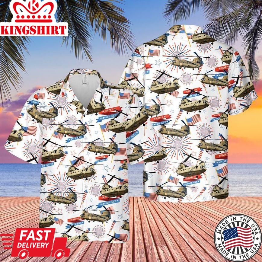 Patriotic Trendy Hawaiian Shirt for Men: US Army Boeing CH-47 Chinook 4th of July Apparel