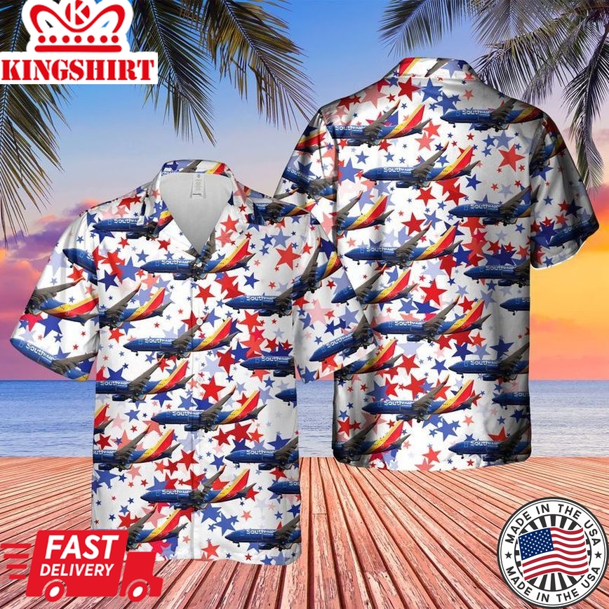 Patriotic US Airlines Boeing 737-7H4 Trendy Hawaiian Shirt for Men: 4th of July Independence Day Apparel