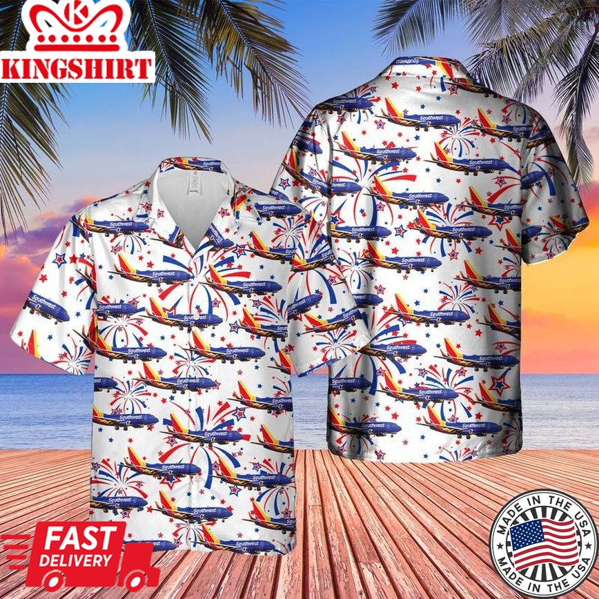 Patriotic USA Airlines 4th of July Trendy Hawaiian Shirt: Boeing 737-7H4 Men's Apparel for Independence Day