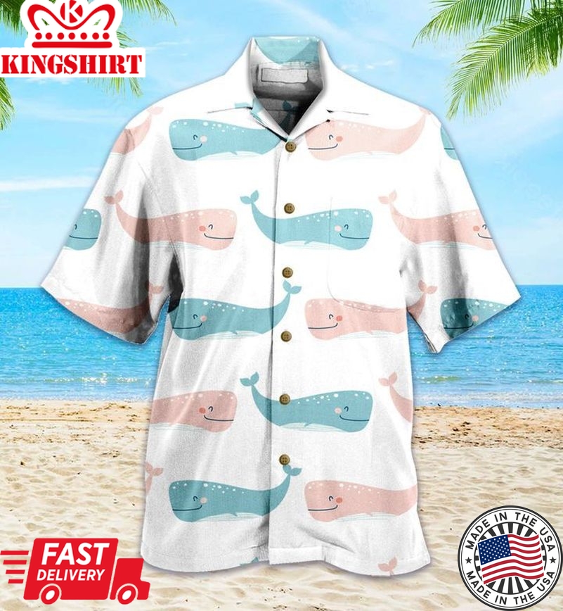 Pattern Cute Whale Blue Trendy Hawaiian Shirt 3D Summer Gifts