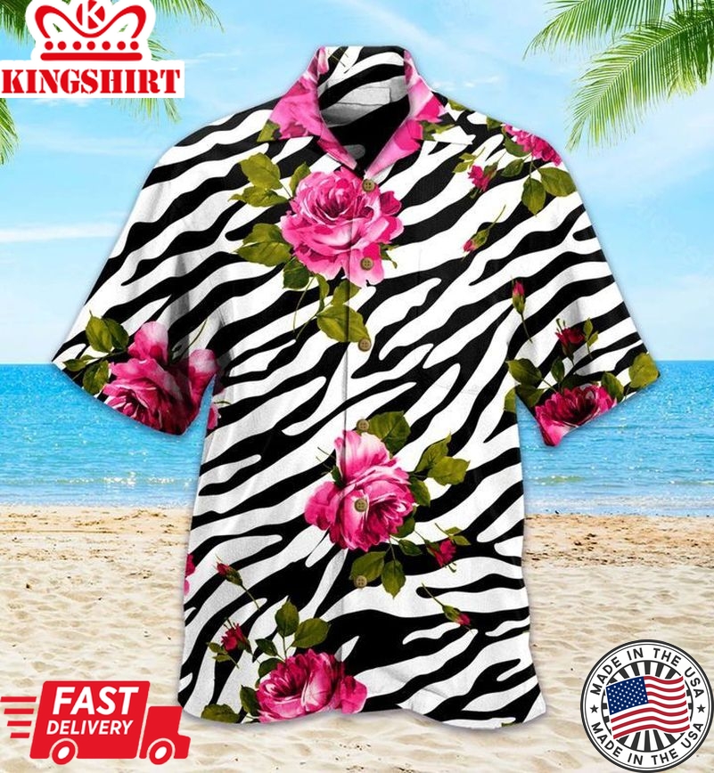 Pattern Flower Zebra Pink Trendy Hawaiian Shirt 3D