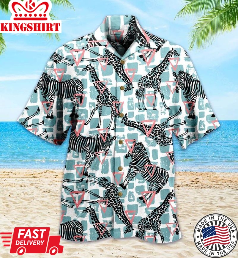 Pattern Zebra Giraffe Green Trendy Hawaiian Shirt 3D