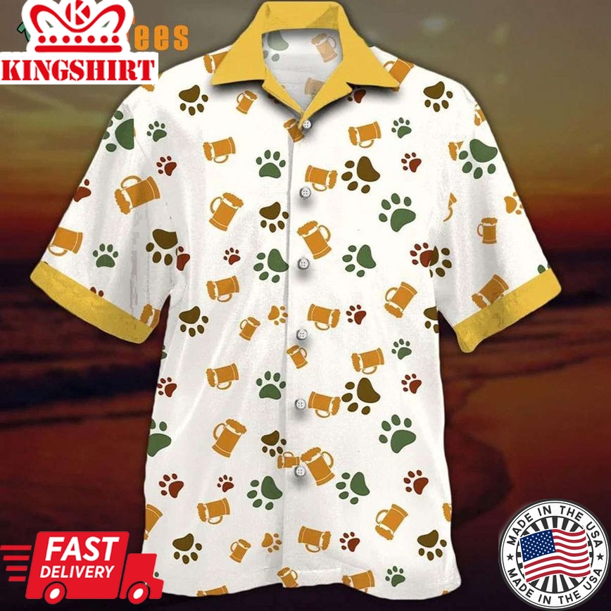 Paw Prints And Beer Trendy Hawaiian Shirt, Dog Trendy Hawaiian Shirt Perfect Gifts For Your Loved Ones