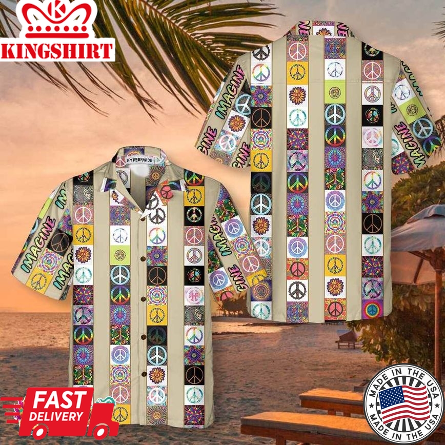 Peace Hippie Hawaiian Shirt, Peace Sign Pattern Shirt, Unique Shirt For Hippies