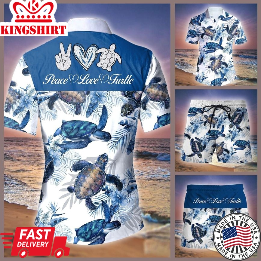 Peace Love Turtle Trendy Hawaiian Shirt Set Unisex