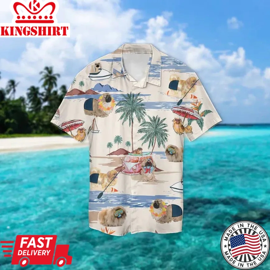 Pekingese Summer Beach Trendy Hawaiian Shirt, Trendy Hawaiian Shirts Short Sleeve Aloha Beach Shirt