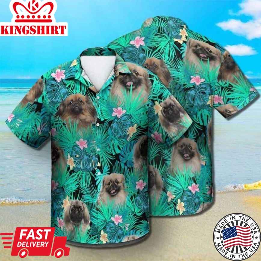 Pekingese Trendy Hawaiian Shirt, Dog Summer Leaves Trendy Hawaiian Shirt, Unisex Print Aloha Short Sleeve Casual Shirt Summer Gifts