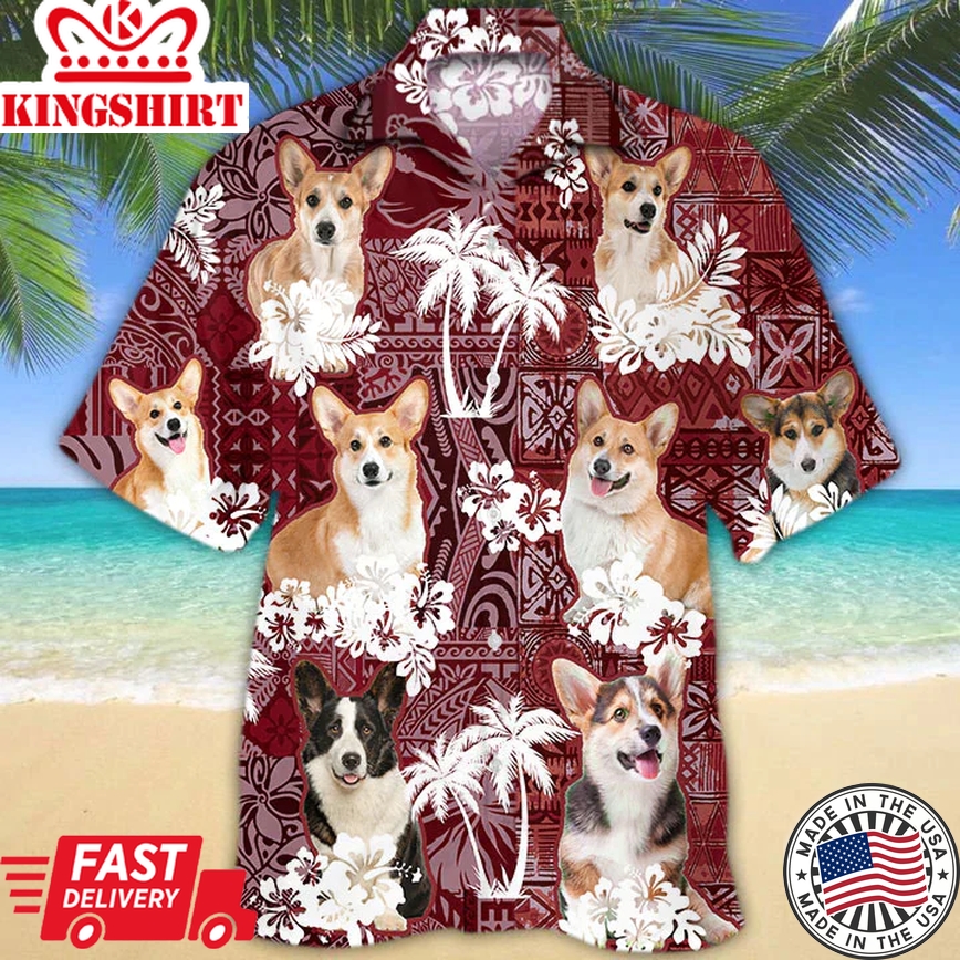 Pembroke Welsh Corgi Trendy Hawaiian Shirt, Gift For Dog Lover Shirts, Men's Trendy Hawaiian Shirt, Summer Hawaiian Aloha Shirt