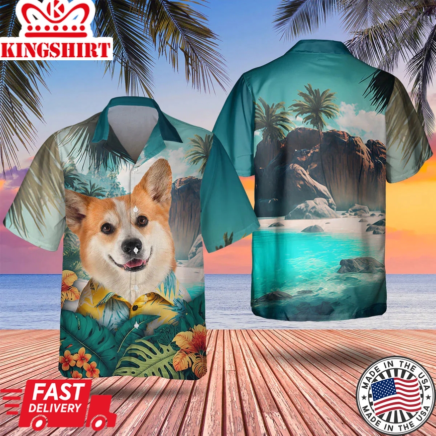 Pembroke Welsh Corgi Tropical Trendy Hawaiian Shirt, Dog Lover Trendy Hawaiian Shirt, Summer Gift For Men And Women