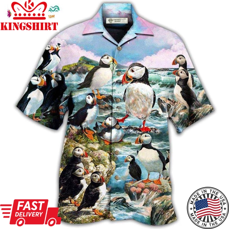 Penguin Animals Penguins On The Coast And Blue Sky Hawaiian Shirt