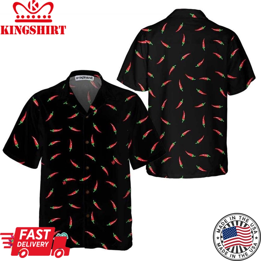 Pepper On A Black Background Hawaiian Shirt, Funny Red Pepper Shirt For Men, Red Hot Chilli Shirt