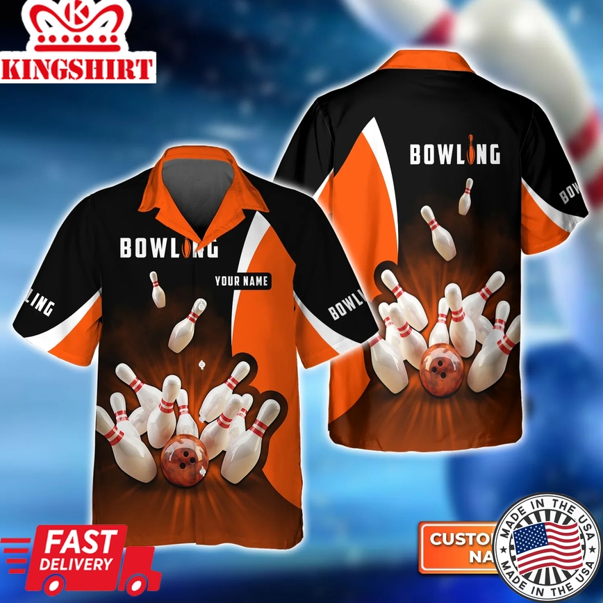 Perfect Orange Strike Bowling Trendy Hawaiian Shirt, Bowling Trendy Hawaiian Shirt For Men, Women, Bowling Team Shirt