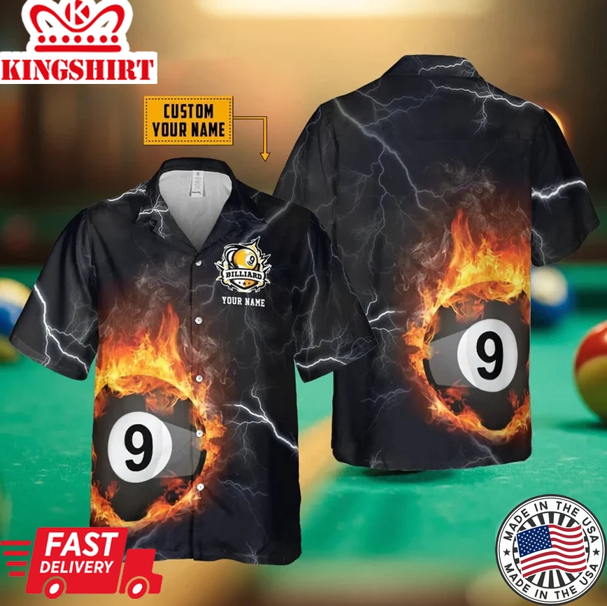 Personalized Billiard 9 Ball Fire Flame Trendy Hawaiian Shirt