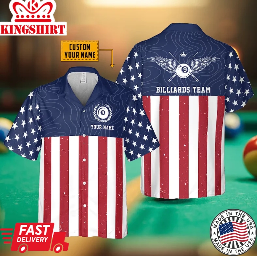 Personalized Billiard American Flag Trendy Hawaiian Shirt