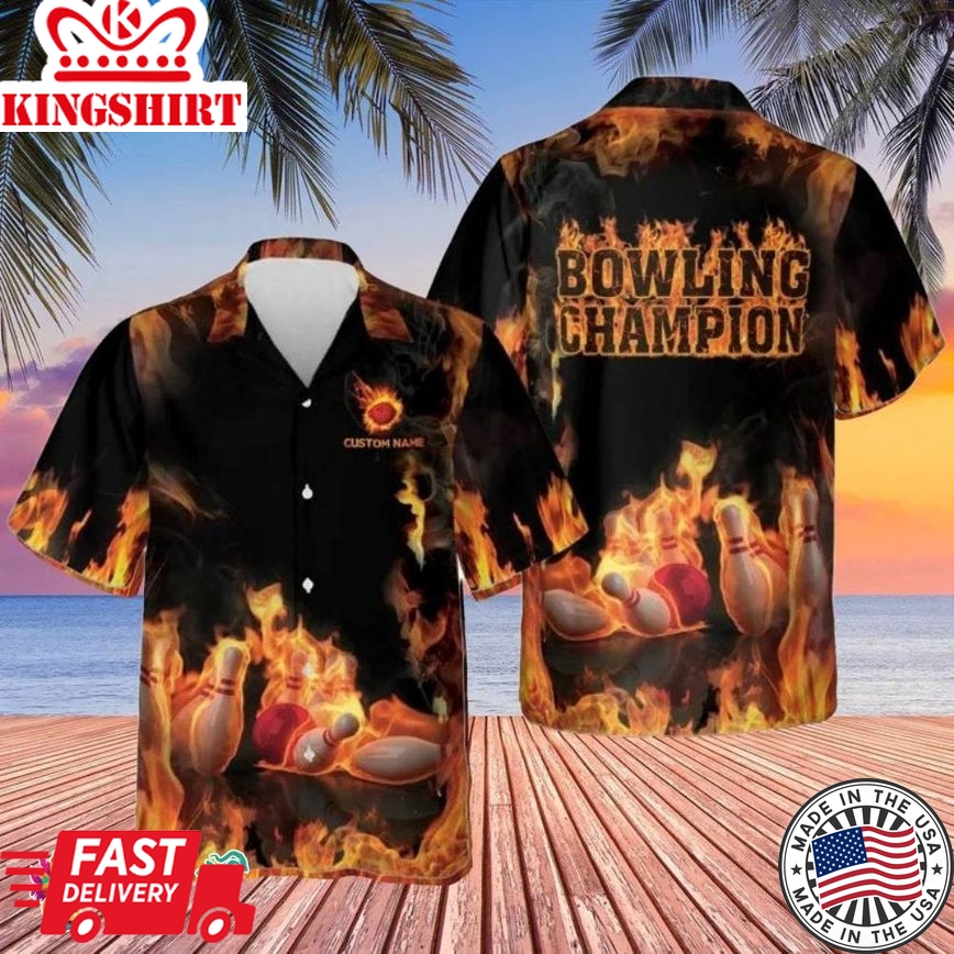 Personalized Bowling Flame Hawaiian Shirt