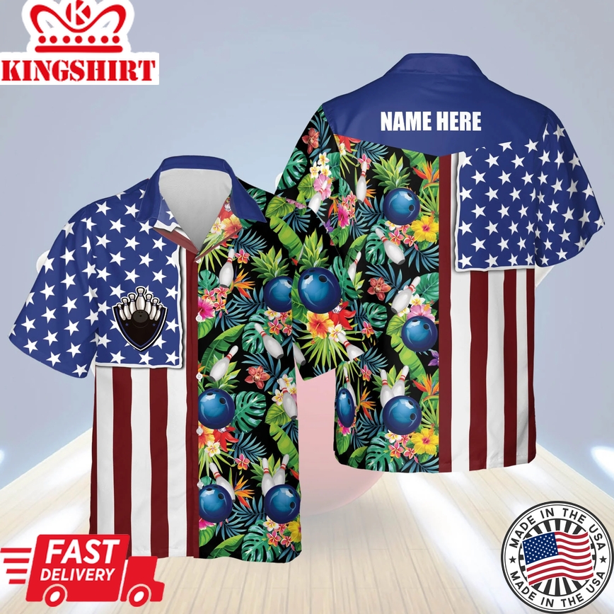 Personalized Bowling Trendy Hawaiian Shirt For Men, Custom Usa Texas Flag Hawaiian Bowling Shirts