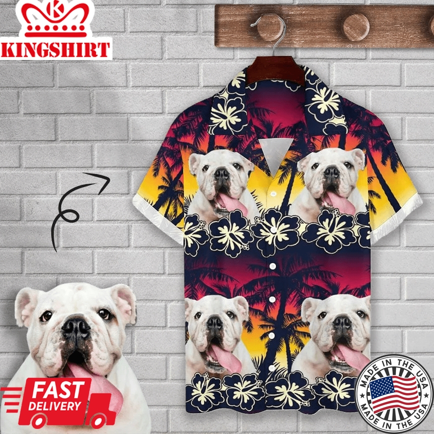 Personalized Cuban Collar Shirt With Dog Face Coconut Tree Create Your Own Trendy Hawaiian Shirt For Husband Or Boyfriend