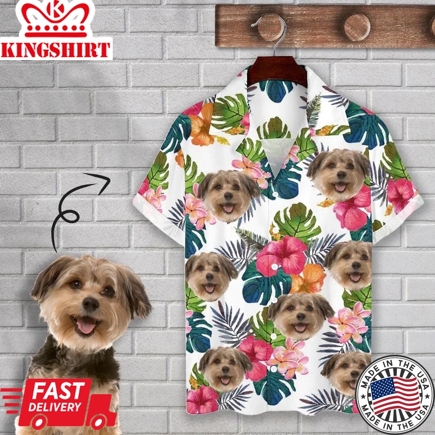 Personalized Cuban Collar Shirt With Dog Face Tropical Flower Create Your Own Trendy Hawaiian Shirt For Husband Or Boyfriend