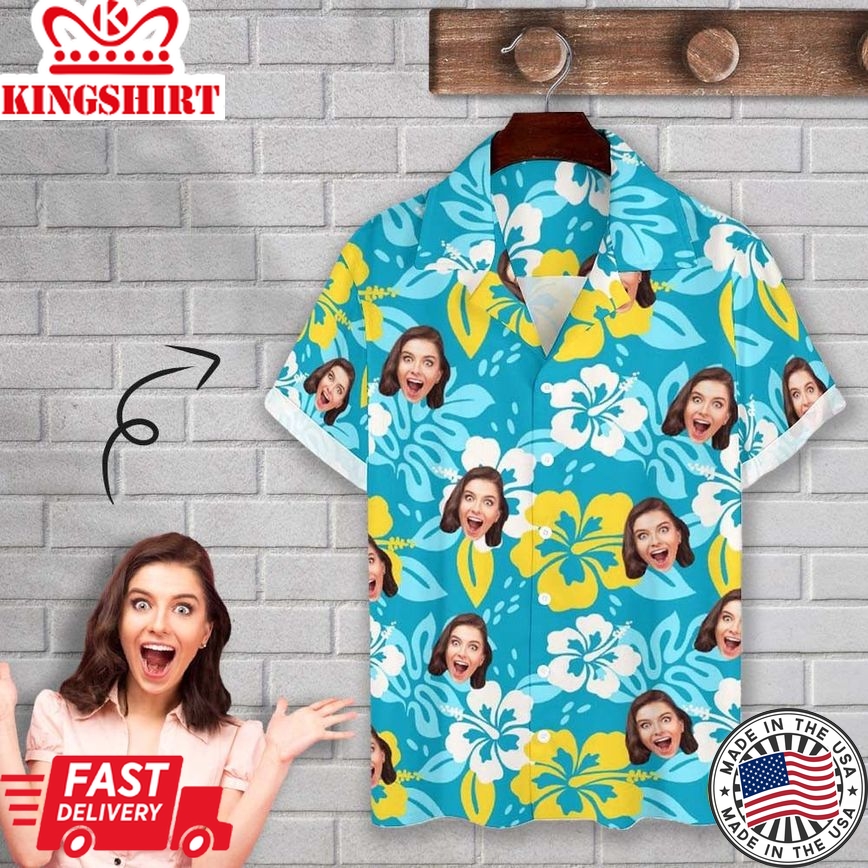 Personalized Cuban Collar Shirt With Face Flowers Create Your Own Trendy Hawaiian Shirt For Husband Or Boyfriend