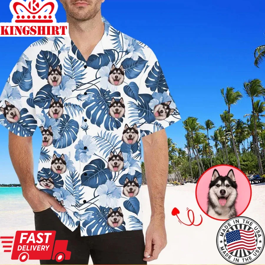 Personalized Dog Face Shirt, Personalized Trendy Hawaiian Shirt For Men, Floral Aloha Shirt Men