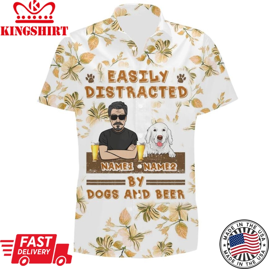 Personalized Dog Hawaii T-Shirt Easily Distracted Dogs And Beer Custom Dog Gift D26