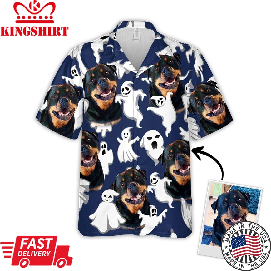 Personalized Gift For Pet Lovers Funny Ghost Pattern Navy Color Hawaiian Shirt