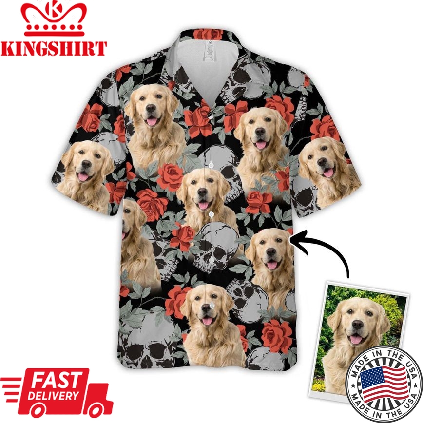 Personalized Gift For Pet Lovers Grunge Human Skulls And Roses Pattern Hawaiian Shirt