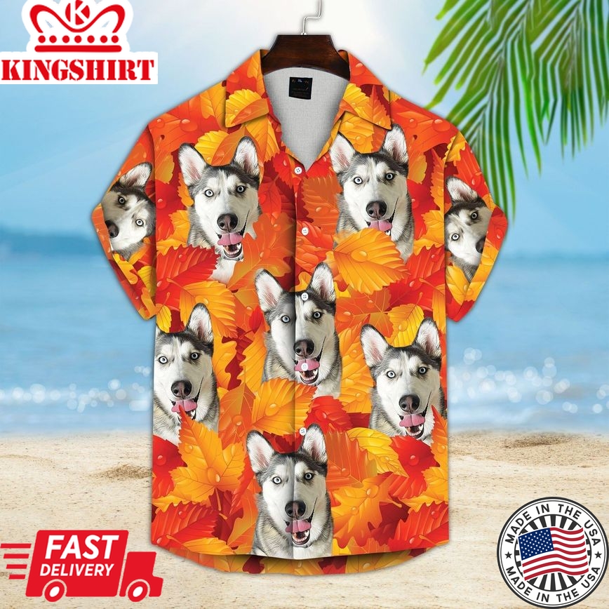 Personalized Gift For Pet Lovers Leaves Pattern Neon-Orange Color Hawaiian Shirt