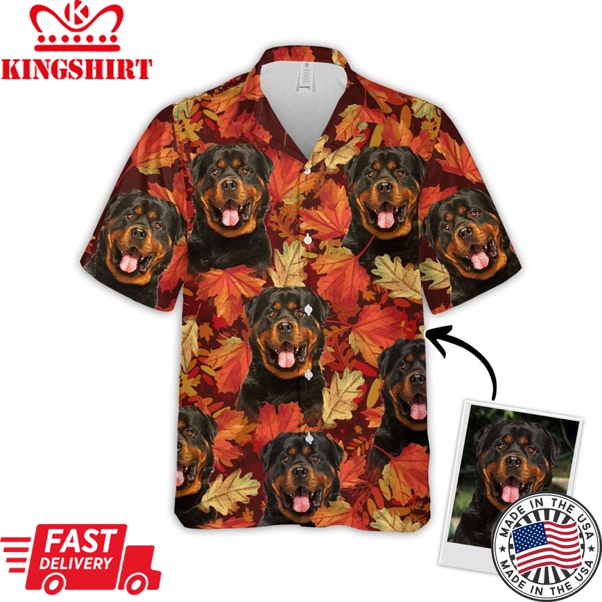 Personalized Gift For Pet Lovers Leaves Pattern Red Color Hawaiian Shirt