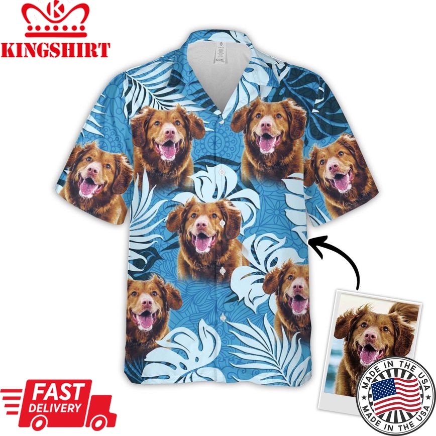 Personalized Gift For Pet Lovers Leaves Pattern Sea Blue Color Hawaiian Shirt