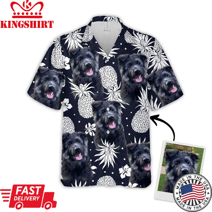 Personalized Gift For Pet Lovers Pineapple Pattern Dark Navy Color Hawaiian Shirt