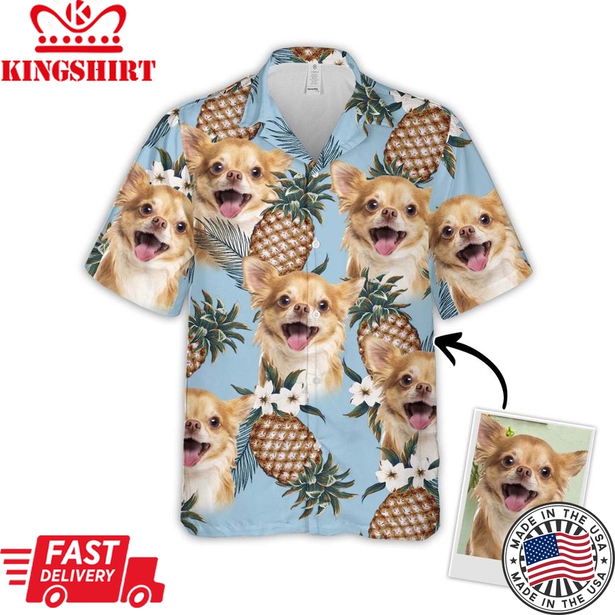 Personalized Gift For Pet Lovers Pineapple Pattern Light Blue Color Hawaiian Shirt