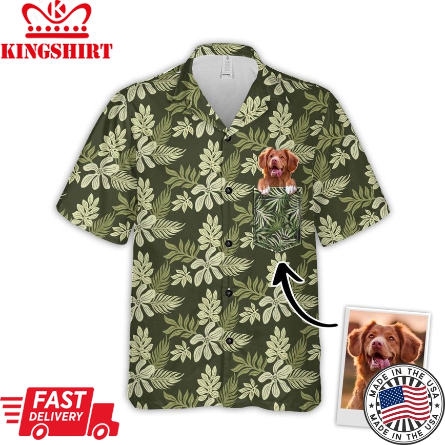 Personalized Gift For Pet Lovers Summer Flower Pattern Military Green Color Hawaiian Shirt