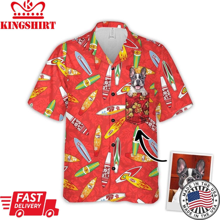 Personalized Gift For Pet Lovers Surfboard Hibiscus Pattern Red Color Hawaiian Shirt