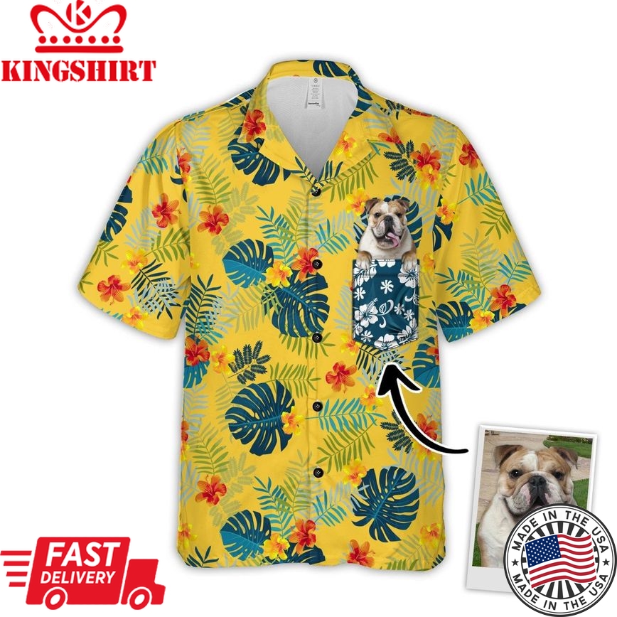 Personalized Gift For Pet Lovers Tropical Summer Botanical Pattern Yellow Color Hawaiian Shirt