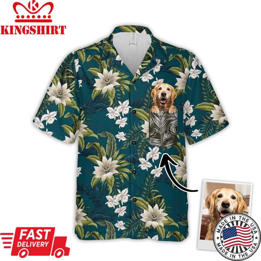 Personalized Gift For Pet Lovers Tropical Vintage Flower Pattern Military Teal Color Hawaiian Shirt