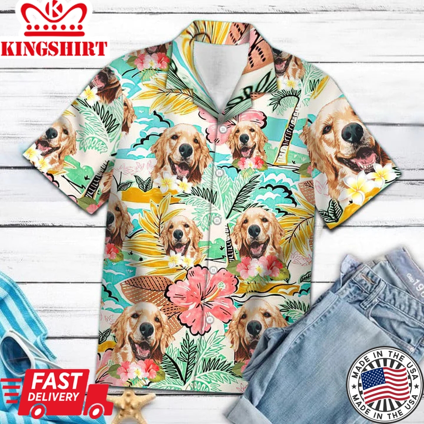 Personalized Golden Retriever Best Dog Dad Ever Tropical Pattern Trendy Hawaiian Shirt For Golden Retriever Lover