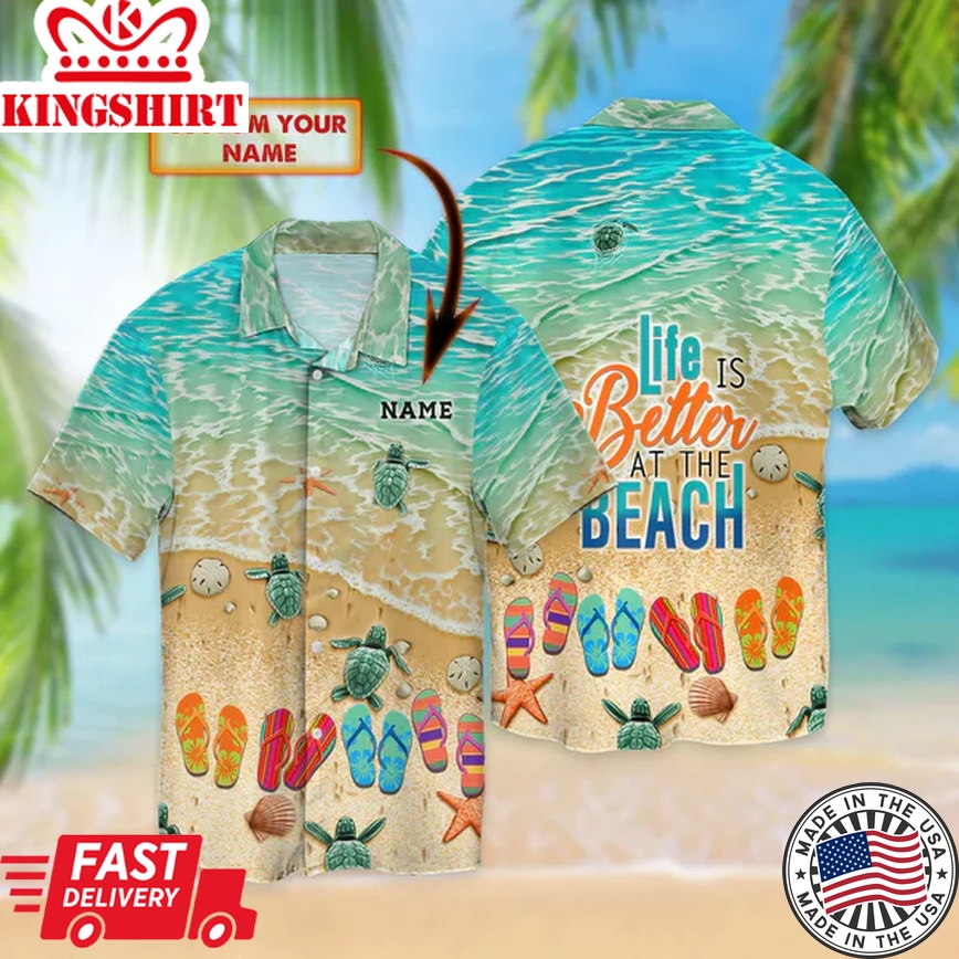 Personalized Name 3D Trendy Hawaiian Shirt: Flip Flop and Beach Design for Summer