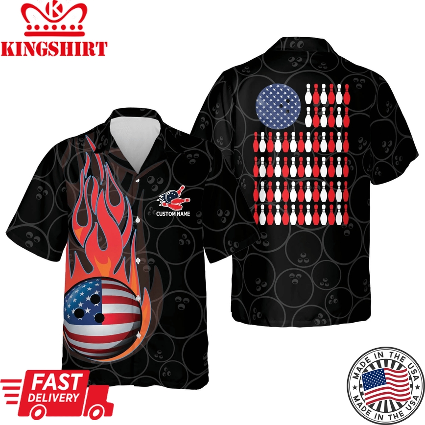 Personalized Name Skull Flame Hawaiian Bowling Shirts Button-Down Short Sleeve Shirts