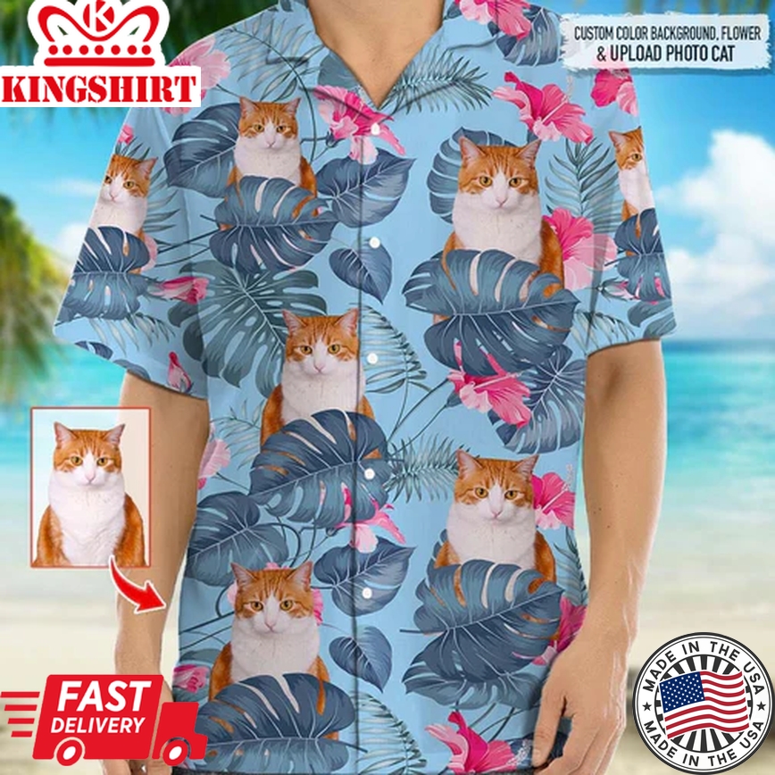 Personalized Photo Upload Cat Men's Trendy Hawaiian Shirt