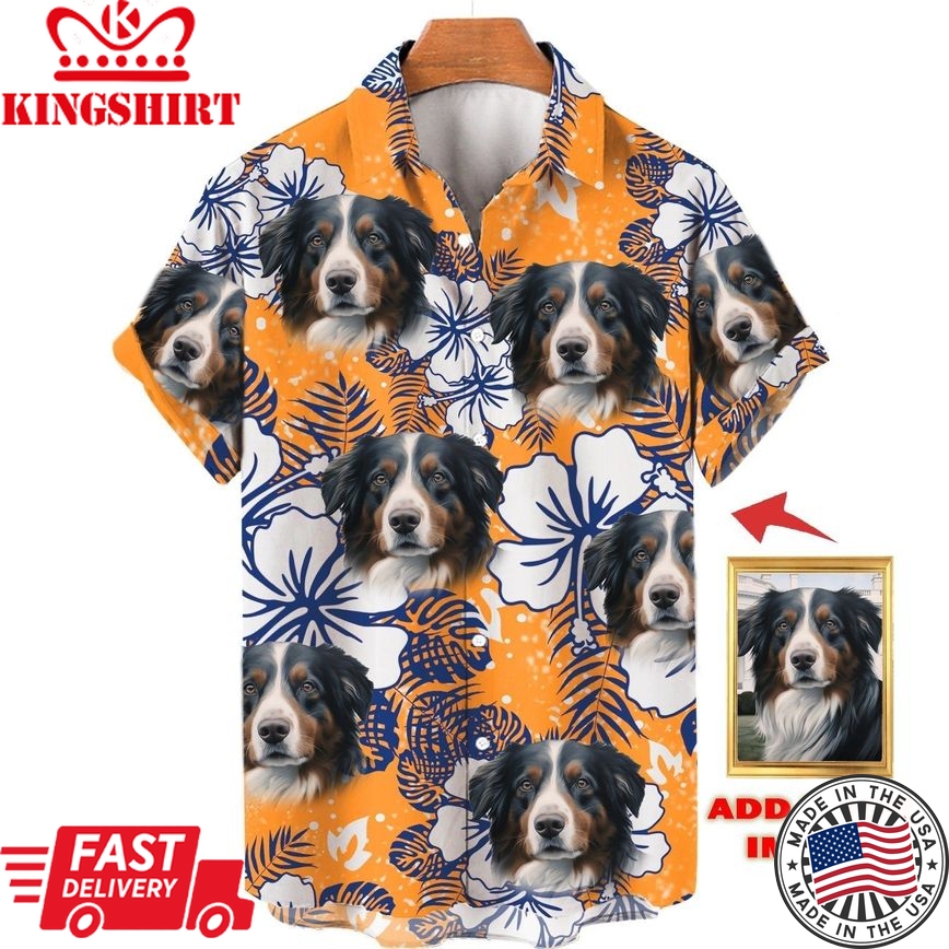 Personalized Puppy Lovers Gift Flowers Pattern Orange Color Hawaiian Shirt