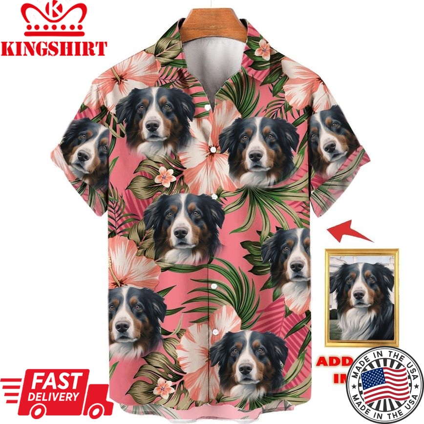 Personalized Puppy Lovers Gift Flowers Pattern Pink Color Hawaiian Shirt