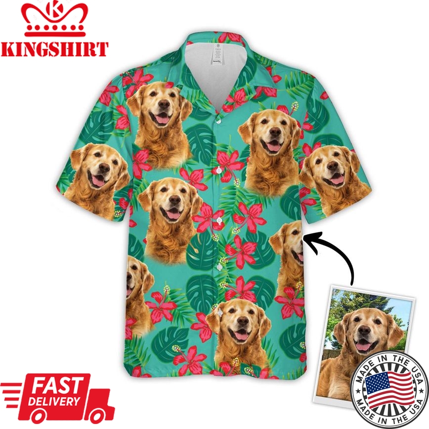 Personalized Puppy Lovers Gift Leaves & Flowers Pattern Mint Color Hawaiian Shirt