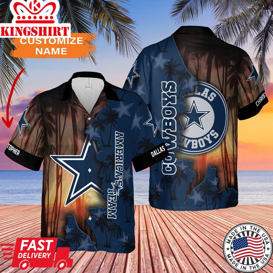 Personalized Sunset And Dallas Cowboys Logo Trendy Hawaiian Shirt Custom Name