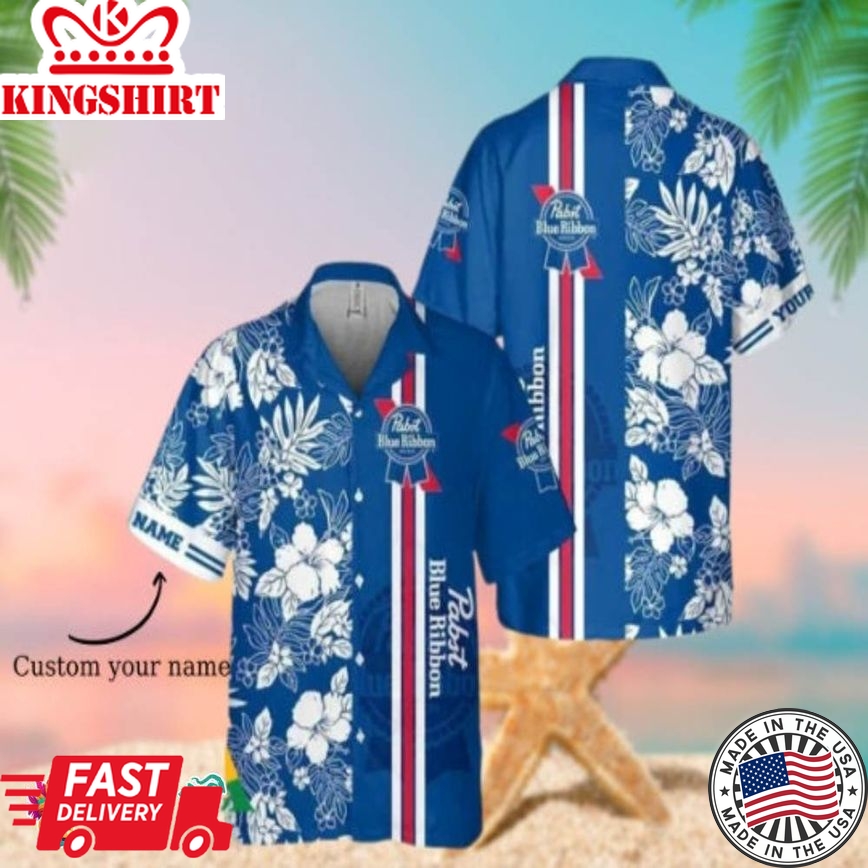 Personalized Tropical Hibiscus Pabst Blue Ribbon Hawaii Shirt